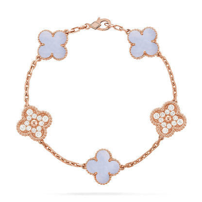 [LUCKY LOVE] CLOVER 5 MOTIF PURPLE CHALCEDONY BRACELET COLLECTION
