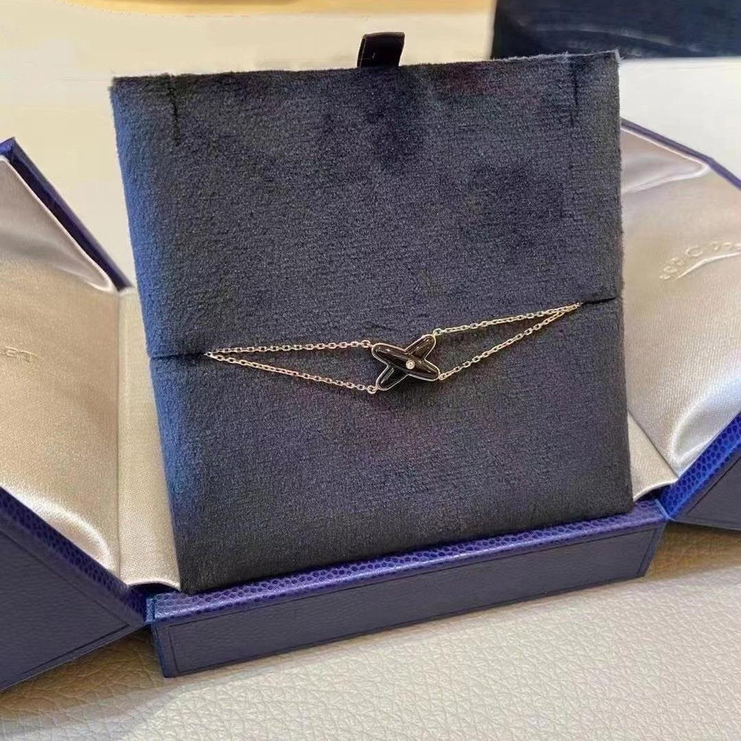 [LUCKY LOVE]JEUX BRACELET ONYX PINK GOLD 1 DIAMOND