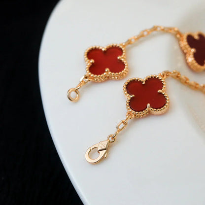 [LUCKY LOVE] CLOVER 5 MOTIF RED CORNELIAN BRACELET COLLECTION