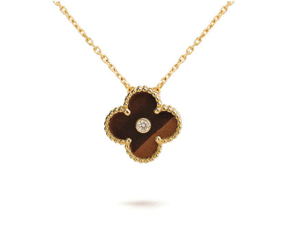[LUCKY LOVE]CLOVER 15MM DIAMOND SINGLE FLOWER NECKLACE COLLECTION