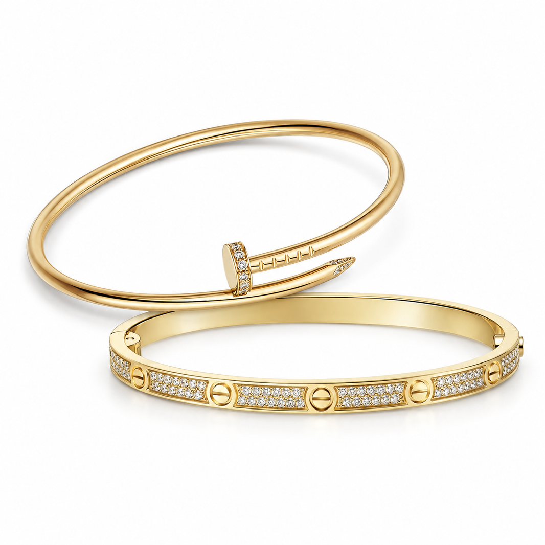 [LoveLucky] JUSTE Diamond & LOVE Diamond-Paved Bracelet Stack Set