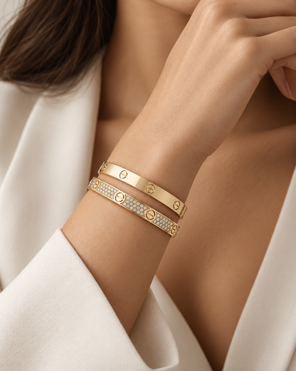 [LoveLucky] LOVE  Classic & Diamond-Paved Bracelet Stack Set