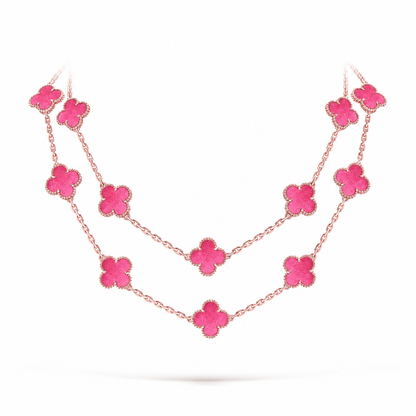 [LUCKY LOVE] NEW CLOVER 20 MOTIFS PINK ENAMEL NECKLACE