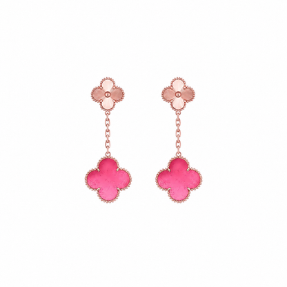 [LUCKY LOVE]NEW CLOVER 2 MOTIF PINK ENAMEL EARRINGS