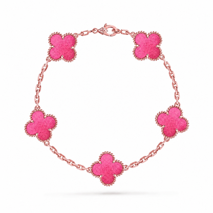 [LUCKY LOVE]NEW CLOVER 5 MOTIFS PINK ENAMEL BRACELET