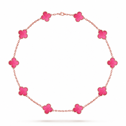 [LUCKY LOVE]NEW CLOVER 10 MOTIFS PINK ENAMEL NECKLACE