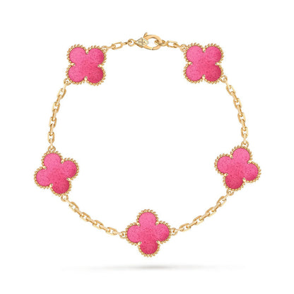 [LUCKY LOVE]NEW CLOVER 5 MOTIFS PINK ENAMEL BRACELET