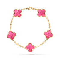 [LUCKY LOVE]NEW CLOVER 5 MOTIFS PINK ENAMEL BRACELET