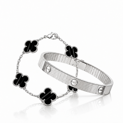 [Lucky Love] Clover 5-Motif & LOVE Unlimited Bracelet Set