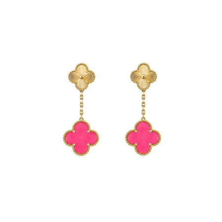 [LoveLucky]Clover Pink Enamel Necklace & Earring Jewelry Set