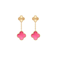 [LUCKY LOVE]NEW CLOVER 2 MOTIF PINK ENAMEL EARRINGS