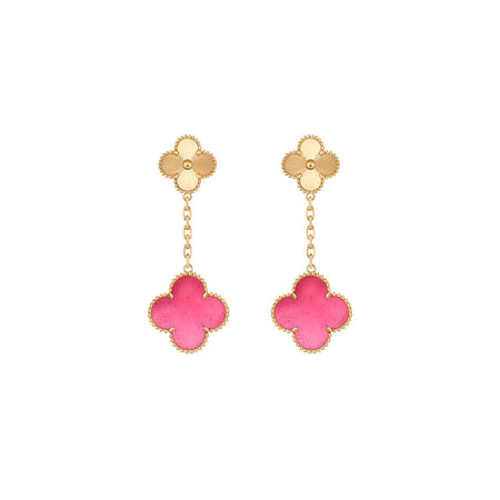 [LUCKY LOVE]NEW CLOVER 2 MOTIF PINK ENAMEL EARRINGS