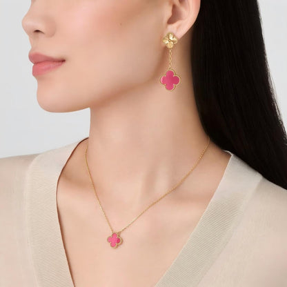[LUCKY LOVE] NEW CLOVER 15MM PINK ENAMEL NECKLACE
