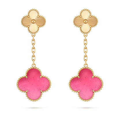 [LUCKY LOVE]NEW CLOVER 2 MOTIF PINK ENAMEL EARRINGS