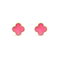 [LUCKY LOVE]NEW CLOVER 15MM PINK ENAMEL STUD EARRINGS
