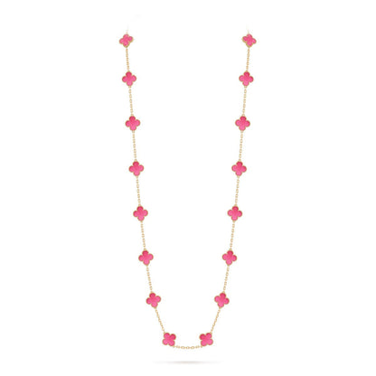 [LUCKY LOVE] NEW CLOVER 20 MOTIFS PINK ENAMEL NECKLACE