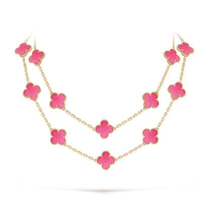 [LUCKY LOVE] NEW CLOVER 20 MOTIFS PINK ENAMEL NECKLACE