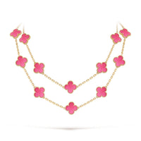 [LUCKY LOVE] NEW CLOVER 20 MOTIFS PINK ENAMEL NECKLACE