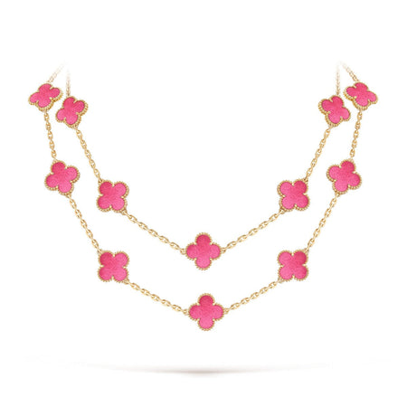 [LUCKY LOVE] NEW CLOVER 20 MOTIFS PINK ENAMEL NECKLACE