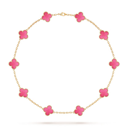 [LUCKY LOVE]NEW CLOVER 10 MOTIFS PINK ENAMEL NECKLACE