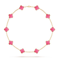 [LUCKY LOVE]NEW CLOVER 10 MOTIFS PINK ENAMEL NECKLACE