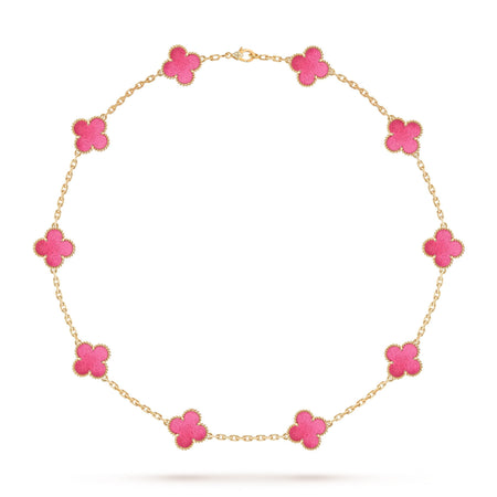 [LUCKY LOVE]NEW CLOVER 10 MOTIFS PINK ENAMEL NECKLACE