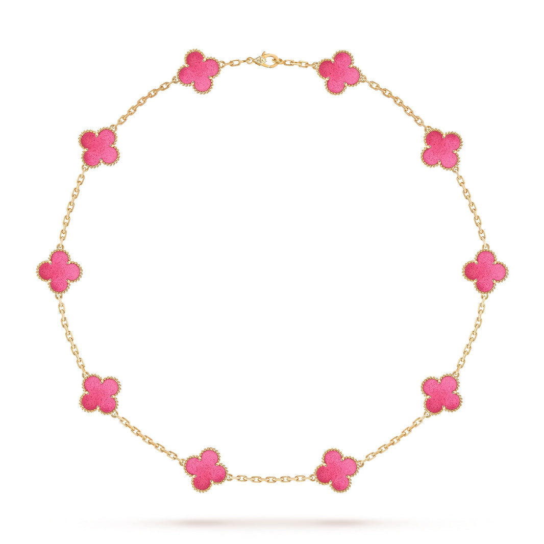 [LUCKY LOVE]NEW CLOVER 10 MOTIFS PINK ENAMEL NECKLACE