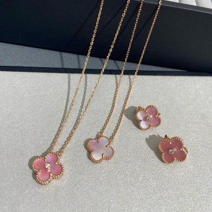 [LUCKY LOVE]CLOVER 15MM DIAMOND PINK MOP NECKLACE