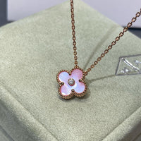 [LUCKY LOVE]CLOVER 15MM DIAMOND PINK MOP NECKLACE