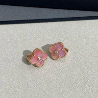[LUCKY LOVE]CLOVER MEDIUM 1 DIAMOND PINK EARRINGS