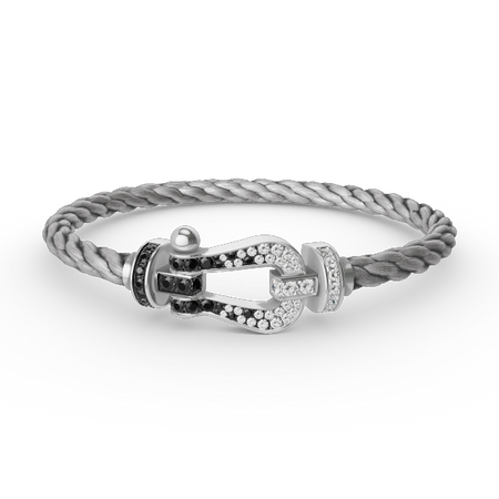 [LUCKY LOVE]FORCE LARGE HORSESHOE BLACK WHITE DIAMOND BRACELET SILVER
