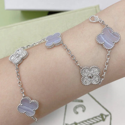 [LUCKY LOVE] CLOVER 5 MOTIF PURPLE CHALCEDONY BRACELET COLLECTION
