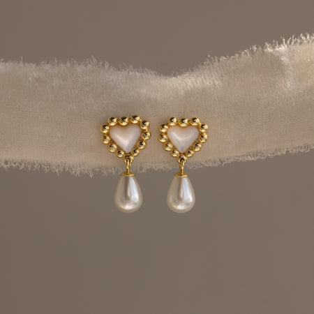 Pearl Heart Beaded Drop Studs