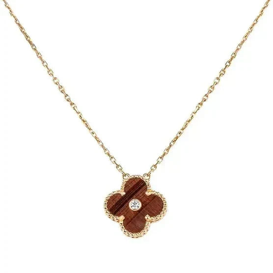 [LUCKY LOVE]CLOVER 15MM DIAMOND AND YELLOW TIGER'S EYE AGATE necklace