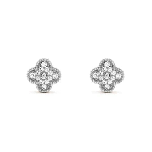 [LUCKY LOVE]CLOVER 1 MOTIFS DIAMOND STUD EARRINGS SILVER