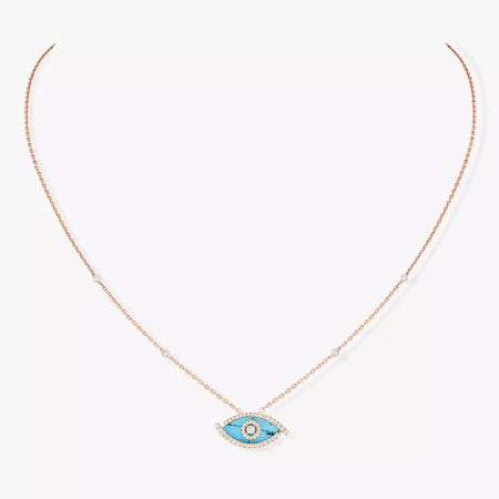 [LUCKY LOVE]Lucky Eye Diamond Necklace in Rose Gold and Turquoise