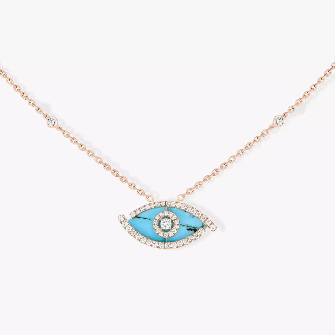 [LUCKY LOVE]Lucky Eye Diamond Necklace in Rose Gold and Turquoise