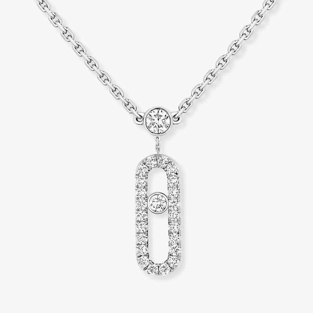[LUCKY LOVE]2 Rows Rose Gold Diamond Pave_ Necklace Move Uno
