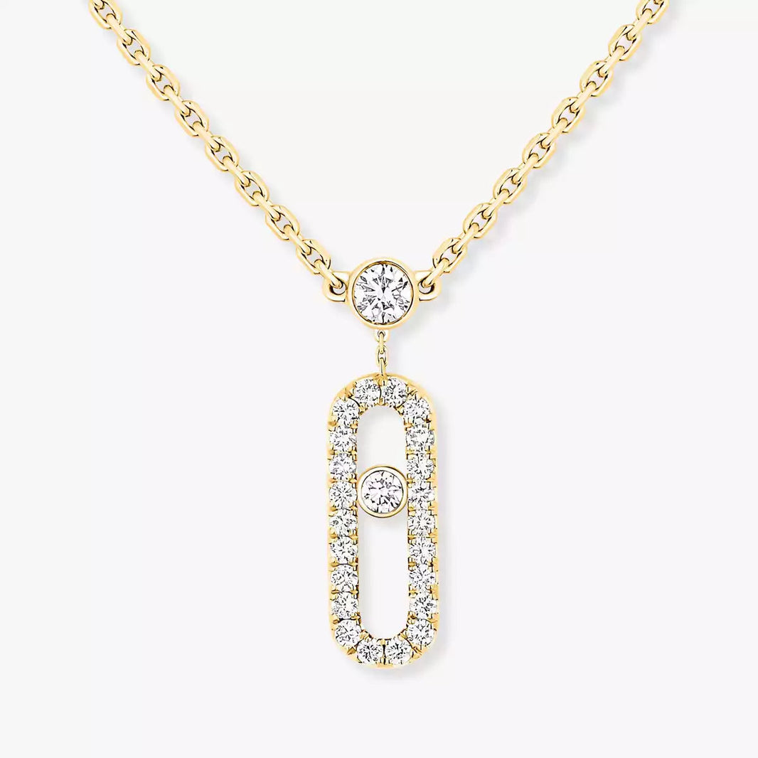 [LUCKY LOVE]2 Rows Rose Gold Diamond Pave_ Necklace Move Uno