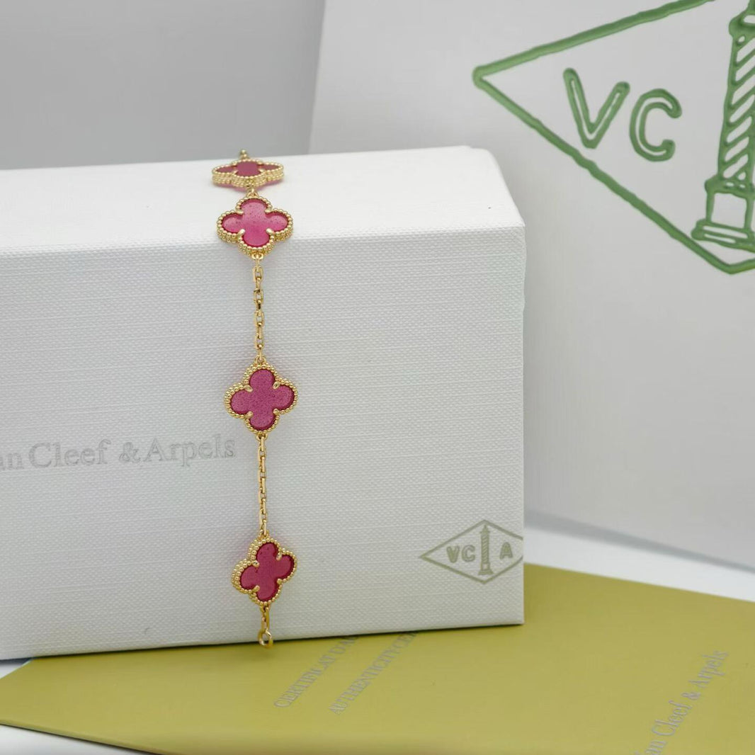 [LUCKY LOVE]NEW CLOVER 5 MOTIFS PINK ENAMEL BRACELET