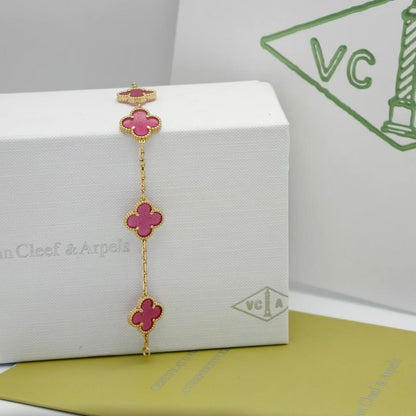 [LUCKY LOVE]NEW CLOVER 5 MOTIFS PINK ENAMEL BRACELET