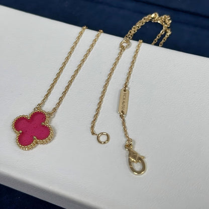 [LUCKY LOVE] NEW CLOVER 15MM PINK ENAMEL NECKLACE
