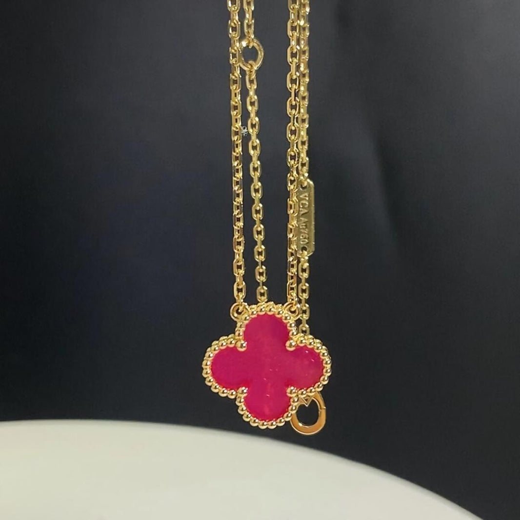 [LUCKY LOVE] NEW CLOVER 15MM PINK ENAMEL NECKLACE