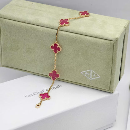 [LUCKY LOVE]NEW CLOVER 5 MOTIFS PINK ENAMEL BRACELET