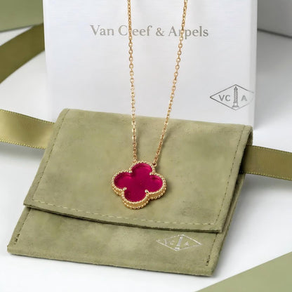 [LUCKY LOVE] NEW CLOVER 15MM PINK ENAMEL NECKLACE