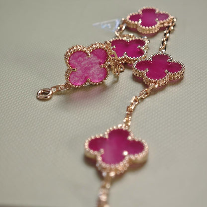 [LUCKY LOVE]NEW CLOVER 5 MOTIFS PINK ENAMEL BRACELET