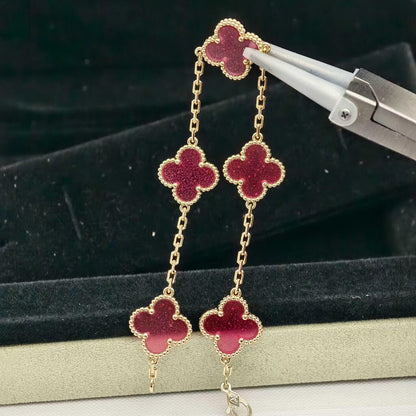 [LUCKY LOVE]NEW CLOVER 5 MOTIFS PINK ENAMEL BRACELET