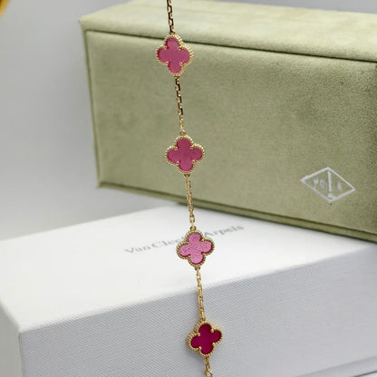 [LUCKY LOVE]NEW CLOVER 5 MOTIFS PINK ENAMEL BRACELET