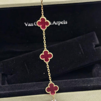 [LUCKY LOVE]NEW CLOVER 5 MOTIFS PINK ENAMEL BRACELET
