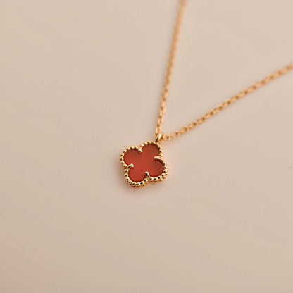 [LUCKY LOVE]CLOVER MINI 9.5MM WHITE CARNELIANS NECKLACE
